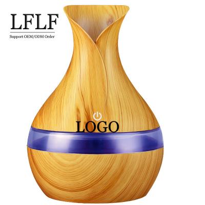 China Hotel OEM 300ML Wood Grain Vase Changing LED Light Mini Aromatherapy USB Ultrasonic Air Humidifier Electric Essential Oil Diffuser for sale