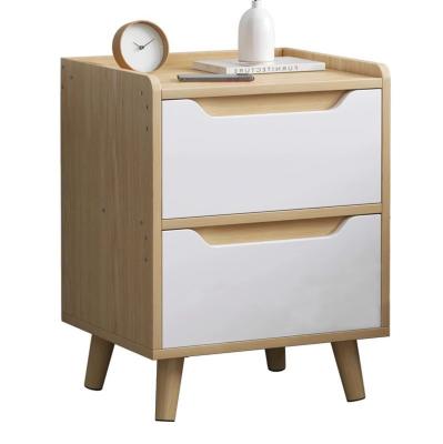 China Contemporary Two Tone Bedside Table with Four Wooden Legs and Drawers Bedside Cabinet Nightstand Bedroom Furniture for sale