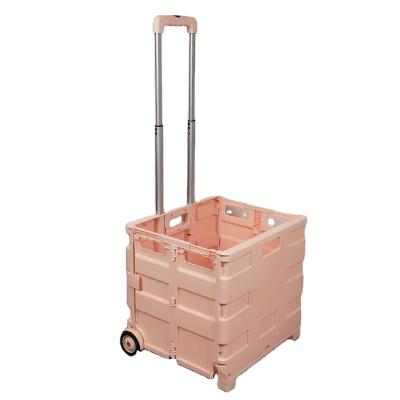 China 420x405x380mm Hand Supermarket Mini Folding Shopping Trolley Plastic Rolling Foldable Shopping Trolley for sale