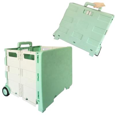 China Foldable Plastic Portable Storage 2 Wheels Trolley Hand Shopping Cart Moving Storage Box for sale