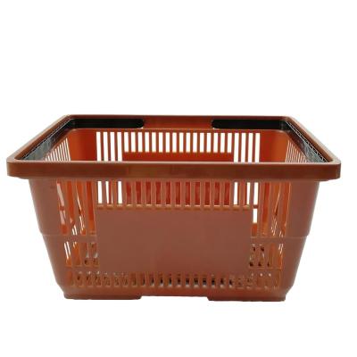 China Sustainable Double Handle UN Supermarket Plastic Foldable Shopping Basket For Store for sale