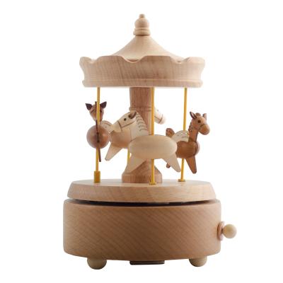 China Gifts Lifting Wooden Carousel Music Box Musical Box For Christmas Gifts for sale