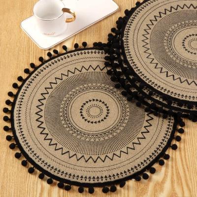 China 2022 Hot Sale Eco-friendly Material Sustainable Round Woven Heat Resistant Printed Jute Chocolate Color Place Mat Table Ma for sale