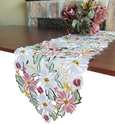 China CR Embroidered FloweryTable Stocked Runner, Daisy Cutwork Embroidered Floral Dresser Scarf for Home Kitchen Dining Table Decoration for sale