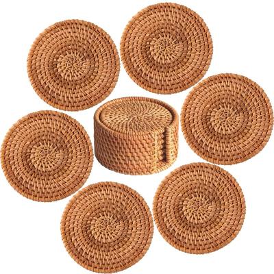 China Sustainable CR 2022 Wholesale Natural Round Woven Rattan Wicker Coasters Plant Plankton Place Mat Heat Resistant Place Mats for sale