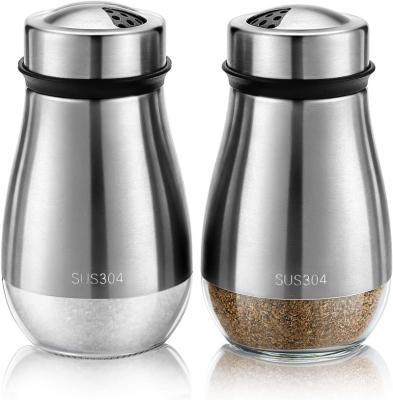 China CR Sustainable 2022 Salt and Pepper Shakers with Adjustable Pour Holes Refillable 304 Stainless and Glass Spice Dispensers for sale