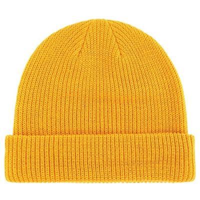 China COMMON Yellow 100% Knitted Yarn Cotton Beanie Hat Pull Off Brim Hat for sale