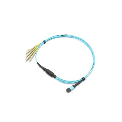 China Data Center Competitive Price Dx OM3 8F Mpo Male To LC Fanout 2.0Mm Harness Cable Fiber Optic Patch Cord for sale