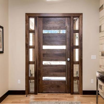 China Contemporary Solid Wood Exterior Front Doors With Side Door Glass Hardwood Entry Lights for sale