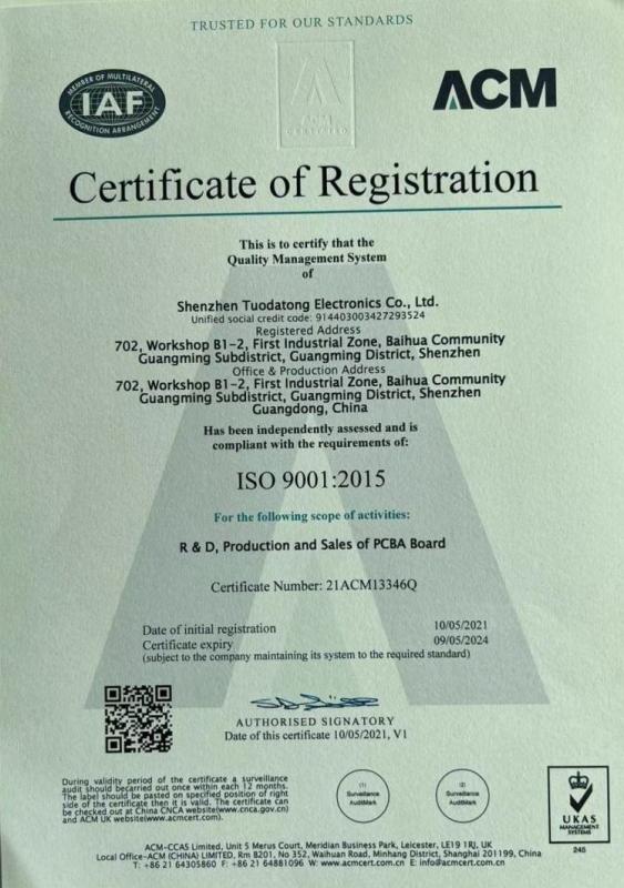 ISO9001 - Shenzhen Tuodatong Electronics Co., Ltd.