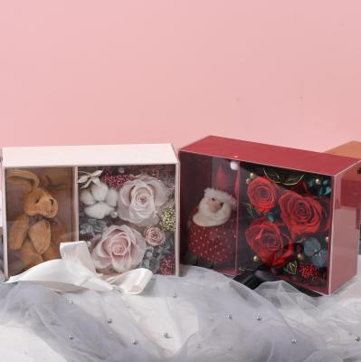 China 2021 Hot Selling High Quality Natural Preserved Wedding Party Event Decoration Real Roses Father Christmas In Gift Box for sale