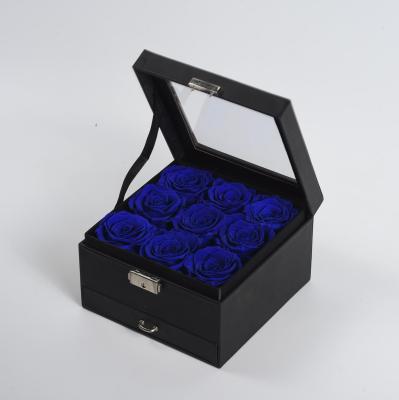 China Hot Natural Touch Sell Wholesale Handmade Eternal Dried Flower In Box Long Life Preserved Rose In Wooden Box for sale