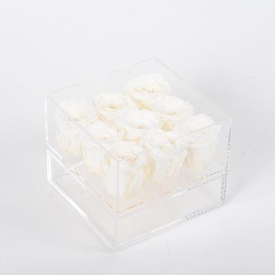 China fashionable & Hot Selling Yunnan Quality Environmental Friendly A Grade Acrylic Box Drawer Decorative Flowers Preserved Rose Heads For Gift Decoration for sale