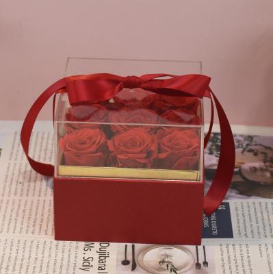 China Wholesale 2021 Natural Touch Handmade Eternal Dry Flower In Box Long Life Preserved Rose Head In Acrylic Box for sale