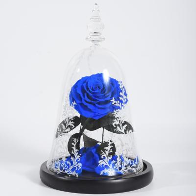 China Wedding Party Event Decoration Most Popular Eternal Preserved Style Beauty And Beast Rose Flowers In Glass For Festival Gift for sale