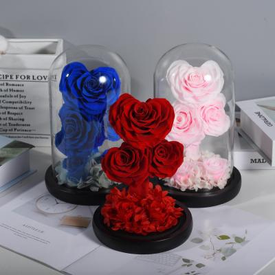 China Fashional 2021 Hot Sale Luxury Glass Dome Love Shaped Roses Forever Preserved For Valentine Gift Wedding for sale