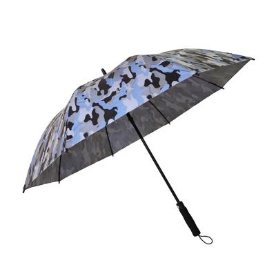 China Traditional Luxury Customize Reflective Cloth Fiberglass Camouflage Auto Open Straight Golf Umbrella For Rain for sale