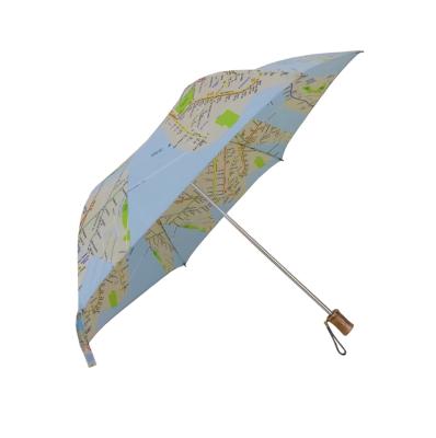 China Bamboo Handle Specialized 2 Fold Umbrella With Bamboo Handle Double-Folding Portable Travel Umbrella Factory for sale