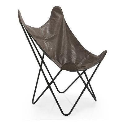 China Brownness Style Modern Simple Design Butterfly Adjustable Leather Chair Portable (Waist) Handmade Cover With Folding Frame For Family Outing for sale