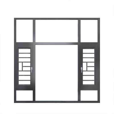 China Double Swing French Door Grill Design Aluminum Window Casement Windproof Glazed Window for sale