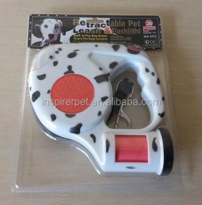 China Viable Retractable Dog Leash LED Flashlight Waste Pet Bags Dispenser for sale