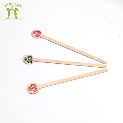 China Sustainable Biodegradable 150*5*1mm Eco-friendly Natural Wooden Tea Coffee Stirrers With Big Round Head for sale