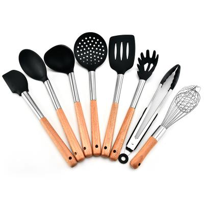 China Amazon best seller 8pcs kitchen utensils wholesale silicone beech stainless steel cookware for sale