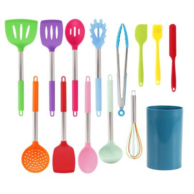 China 15pcs Silicone Kitchenaid Utensil Set Stainless Steel Handle Utensils Cookware Tools Set With Pp Holder for sale