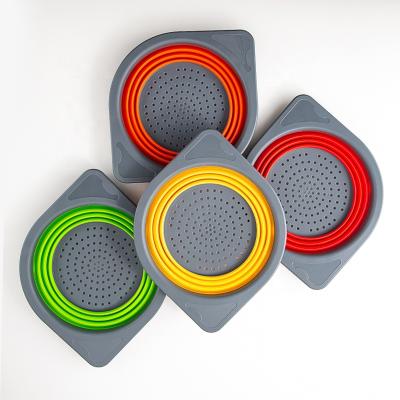 中国 Amazon hot sale Silicone foldable Round Storage Mesh Strainer Plastic Collapsible sink Colanders with stand 販売のため