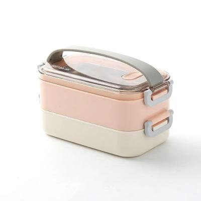 Κίνα double layers 2 compartments bento kids leakproof stainless steel inner plastic divider lunch box προς πώληση