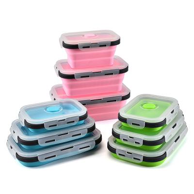 China Hot Selling 350ml 500ml 800ml 1200ml Collapsible Silicone Lunch Boxes Microwave Silicone Food Storage Container zu verkaufen