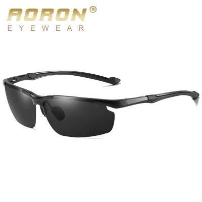 China Semi Rimless Sports Sunglasses Aoron Aluminum Magnesium Photochromic Cycling Polarized Sports Sunglasses Color Changing Sun Lenses 8016 for sale