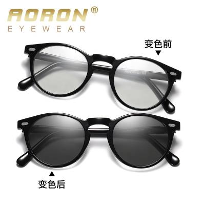 China Aoron Fashion Round Tr90 Matte Frame Photochromic Polarized Men's Unisex Small Women Sunglasses Discolor Sun Glasses A576BS for sale