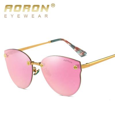 China Gold Sunglasses Women Ladies Rose Rimless Cat Eye Polarized UV400 Summer Fashion Aoron Sunglasses Wholesale Custom Sun Lenses A382 for sale