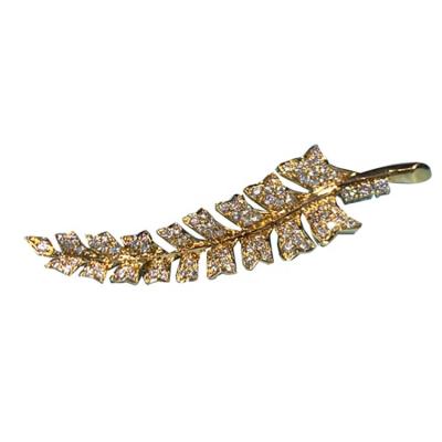 China 18K Yellow Gold High Quality Customized Unique Jewelry Diamond Feather Brooch For Women for sale