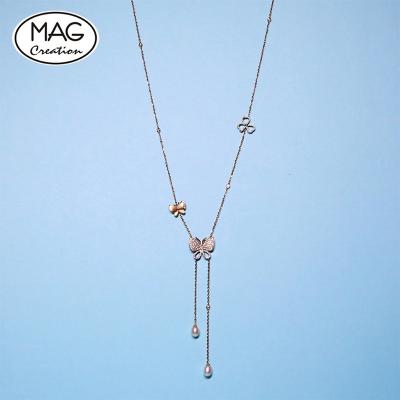 China Well Desgin Fashion Romantic Butterflies Shape Cute 18K Rose Gold Long Necklace for sale