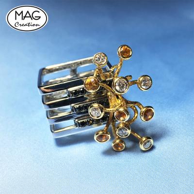 China Merit Premium Designer Elegant Luxury Customized 18K Romantic White Gold Sapphire Diamond Ring Yellow 2008 for sale