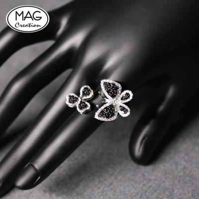 China Elegant Glamorous Unique Passion For Life Collection Butterfly 18K White Gold Black Diamond Ring for sale