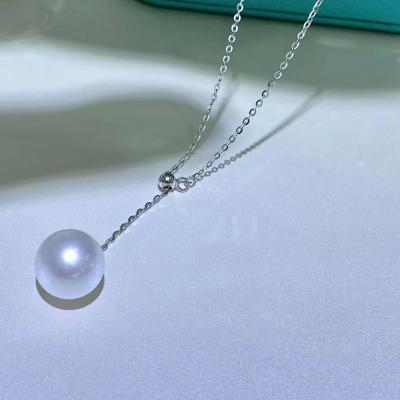 China 2022 Factory Direct Supply 10~11mm White Pearl FASHIONABLE 925 Sterling Silver Adjustable Chain Necklace for sale