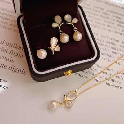 China 2022 Factory Direct Supply 6~8mm Freshwater Pearl FASHIONABLE Ring Earrings Necklace Jewelry Set for sale