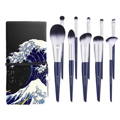 China Angular Blush Blue Custom Logo Package Box Luxury Bling Vegan Makeup Blending Brush Set for sale