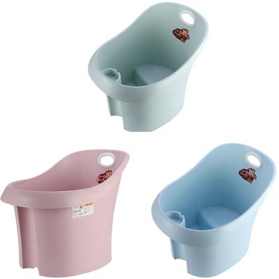 China Durable Lightweight And Safety Children's Bathtub With Drain Cover Thicken Toddler Plastic Bathing Bucket With Seat for sale