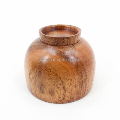 China Small Size Handmade Carved Wooden Bowl Mini Kids Wooden Rice Bowl Disposable Antique Food Safe for sale