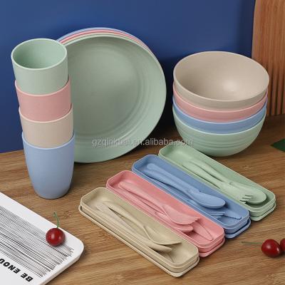 China Western Amazon specializes in wheat straw 16 piece set Nordic style cups, plates, forks, spoons and cutlery set for sale