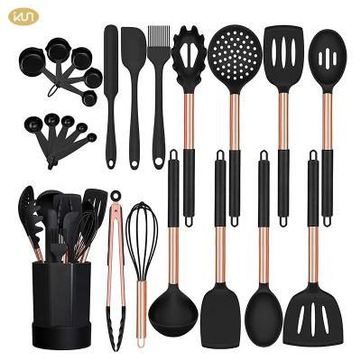 China Yikun BSCI Factory 24 Pcs Sustainable Kitchen Cares Cookware Set Stick Non Cooking Silicone Cooking Utensils Tool Kit With Holder for sale