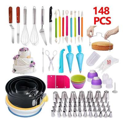 China Amazon Sustainable Hot Sale 148 Pce Baking Tools 148Pcs Decorating Tip Set Cake Tools Cake Pan Set Nozzles Set for sale