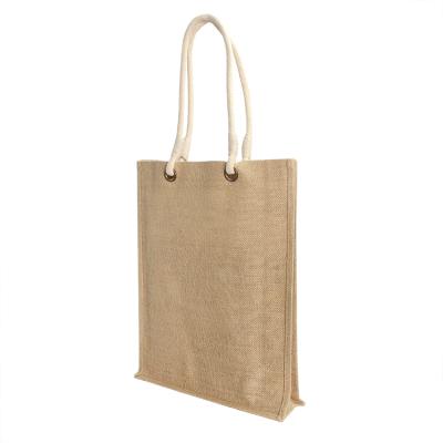 China Eco Friendly Reusable Jute Color Jute Bags Shopping With Cotton Handle for sale