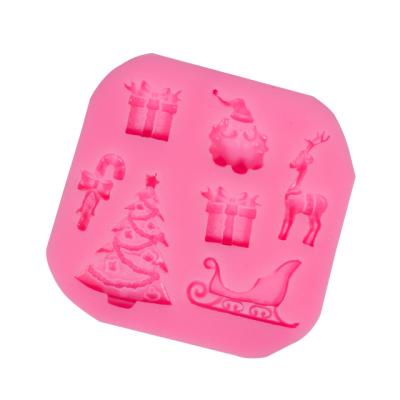 China Disposable Christmas Decorating Cake Silicone Mold Santa Sleigh Elk Christmas Tree Form Chocolate Baking Tools for sale