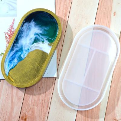 China DIY Epoxy Resin Silicone Dish Disposable Handmade Oval Mirror Tray Mirror Crystal Silicone Mold for sale