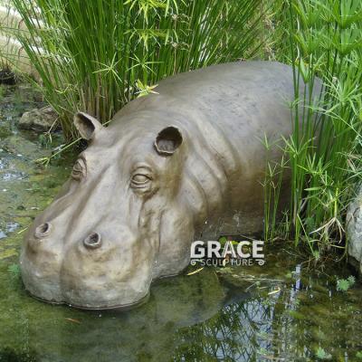 China Traditional Outdoor Metal Sculpture Garden Hippo Life Size Bronze Statue for sale